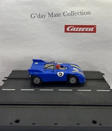 40417 Porsche 908 - blau - Streifen gelb - Motor grau - Heckmotor schwarz - Chassis offen - Flügel lang spitz - Nr5 - F7 grau